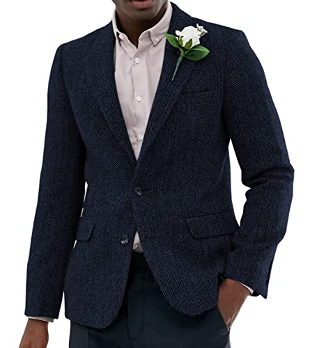 SOLOVEDRESS Men's Classic Herringbone Blazer Tweed Coat Tuxedos Suit Jacket For Wedding Groomsmen