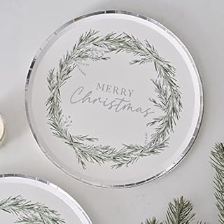 Ginger Ray Christmas Holly Silver Paper Party Napkins Pack of 16
