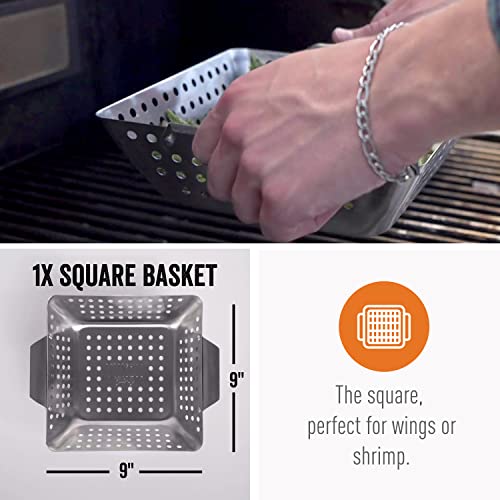 Yukon Glory Grill Basket 3-Piece Mini Grilling Basket Set - Stainless Steel Perforated Grill Baskets For Grilling Veggies Seafood And Meats Includes Grill Pan - Square Basket And Circular Basket #TOP7