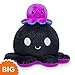 TeeTurtle - Original Reversible Big Octopus Plushie - Rainbow Stripe + Black Sparkle - Huggable and Soft Sensory Fidget Toy Stuffed Animals That Show Your Mood - Gift for Kids and Adults!