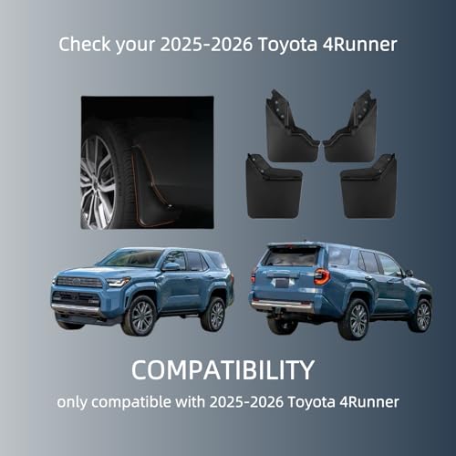 Image of No Drill Mud Flaps Splash Guards Compatible with Toyota 4Runner 2025-2026(Not Fit TRD Pro Trailhunter)，OEM Style Textured Black Custom Fit All Weather Exterior Accessories(4PCS)