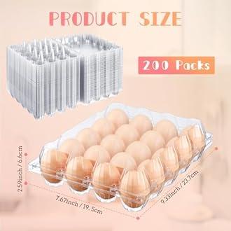Zubebe 200 Pieces Clear Egg Cartons Plastic Egg Cartons Bulk Empty Chicken Egg Tray Holds Securely Clear Blank Egg Cartons for Chicken Farm Business Market Home Refrigerator Storage(4 x 5 Grids)