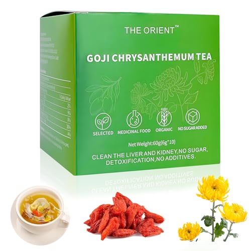 Wolfsbeere Chrysanthemen Teebeutel, Kräutertee, Chrysantheme, Wolfsbeere, Cassia, Orangenschale, Geißblatt-Kombination Gesundheitstee, Natürliche Kräuter-Koffeinfrei, 60g/2.12oz (6gx10bags)