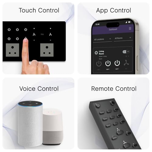 Image of IOTICS Smart Wifi Switch Board: 6 x Switch, 2 Fan & 2 Smart Plug Module. Touch Control, Remote, App Control. Voice Control with Alexa & Assistant. Smart Touch Switch Board For Home Automation (Black)
