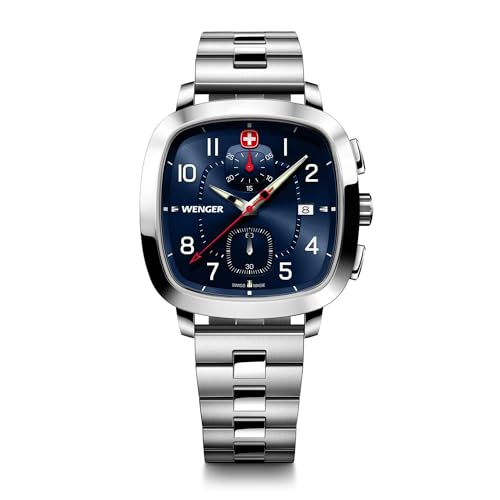 Wenger Crono Deportivo Vintage para Hombre (40 mm) con Esfera Azul y Brazalete de Acero Inoxidable 01.1933.111