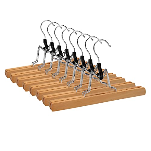 VonBueren 8 x Hosenbügel | Hosenspanner aus Holz | Klemmbügel rutschfest mit drehbarem Haken Cover