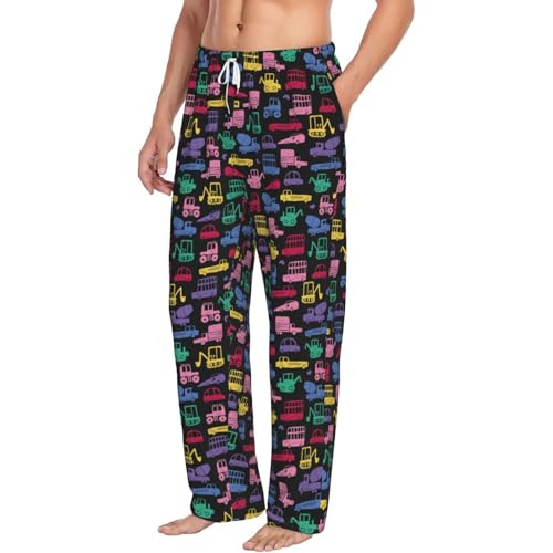 Colorful Excavator For Men'S Lightweight Pajama Pants Adjustable Drawstring & Pockets All-Season Sleepwear