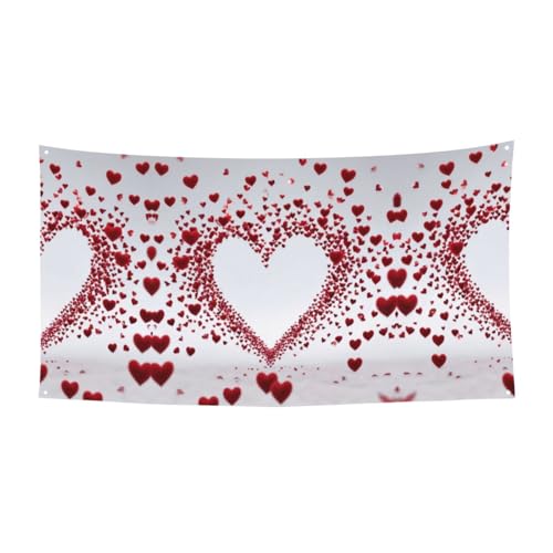 MINDBBDFJ Falling Red Hearts Print Banners And Signs For Outdoor/Indoor,Personalized Banner Customizable Parties Halloween Banner (180x90cm)