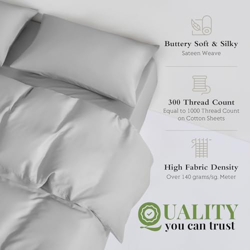 Twin/Twin XL Duvet Cover Set, 100% Viscose Derived from Bamboo, 2 Pieces, 1 Zipper Closure Duvet Cover (70"x90") and 1 Pillowcases (20"x30") Cooling & Silky Soft (Light Grey)