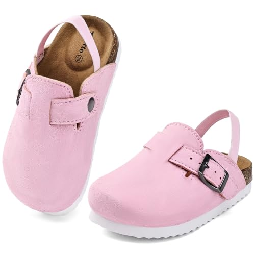 Image of Torotto Kids Suede Clogs Toddler Boys Girls Cork Footbed Clogs with Arch Support & Adjustable Straps for Indoor & Outdoor