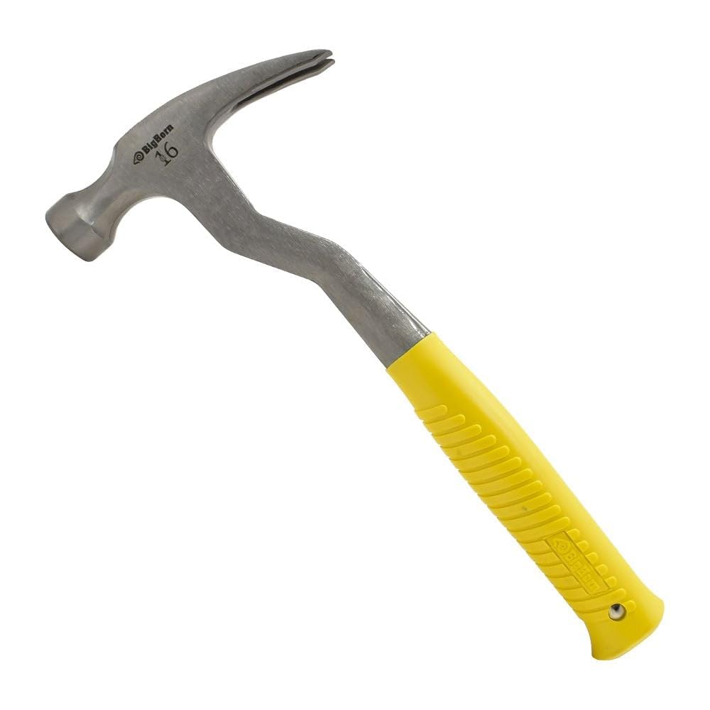 Big Horn 15111 - Martillo de techo con tapa magnética (473,6 g), colocación de clavos con una sola mano con cara magnética, acero forjado monobloque - Asas ergonómicas antideslizantes - Techos