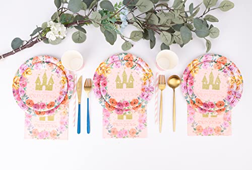 Princess Party Supplies-Princess Party Tableware Set Include Princess Castle Plates, Napkins, Cups Straws For Girls Princess Baby Shower Decorations Serves 10 #TOP6