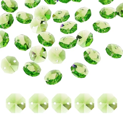 uxcell 70Pcs 14mm Crystal Octagon Beads, 2-Hole Glass Suncatcher Beads, Chandelier Prisms Parts Hanging Pendants for Home DIY Arts Crafts Decoration, Olive Green by uxcell - Used condition - CA$25.45
