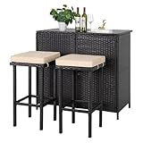 Calma Lux® Polyrattan Gartenbar Set Gartenmöbel Sitzgruppe Rattan Bar Tresen Theke Tisch Barset Bartisch Stehtisch Gartentheke Barhocker Bar-Stuhl Sitzgruppe (Braun&Khaki)