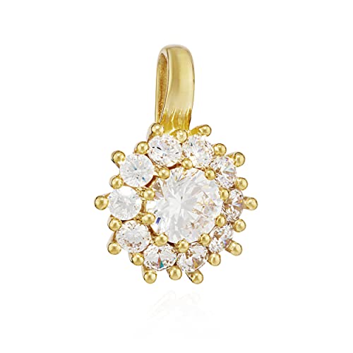 Pendentif or 8 carats NKlaus solitaire 11mm zirconia blanc, une amulette d'exception pour femme