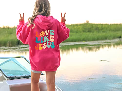 Love Like Jesus Oversize Sweatshirt Trendy Hoodie Jesus Religious God Christian Words On Back Pullover Hoodie Sweater4