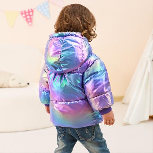 Unicomidea Baby Girl Jacket Purple Infant Coat Hooded Fleece Down Laser Baby Winter Coats Thicken Warm Zipper Light Puffer Toddler Outerwear With Pockets For 18-24 Months School thumb #2
