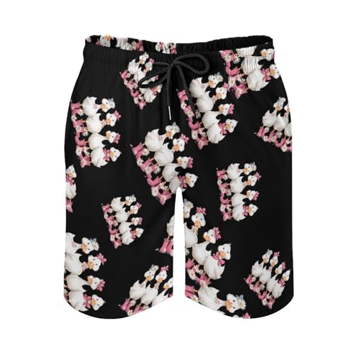 Cute Bow Duck Floral Mens Swim Trunks Quick Dry Board Shorts Beach Swimwear Bathing Suits2