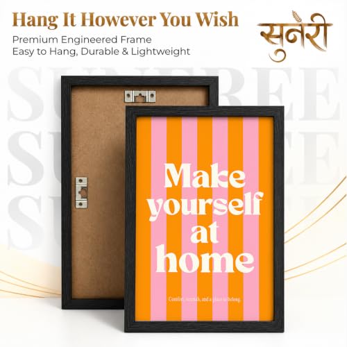 Image of Suneree Stay Wild Make Yourself At Home Wall Art Set of 2 Framed Paintings | Orange Pink Retro Typography Poster | Bedroom Living Room Home Decor (Art 19, 10x13 Inches, Black)
