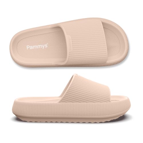 PAMMYS Originals Damen-Sandalen - Bequeme Sommer-Slides aus 100% Eva - Vegan & BPA-Frei - rutschfeste Badelatschen für Strand, Stadt, Garten & Pool - Beige - Größe 38/39