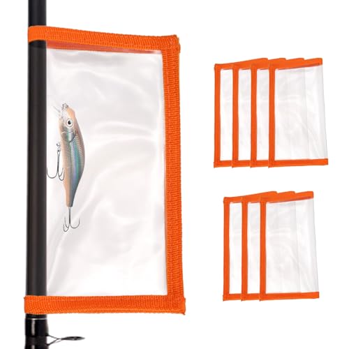 PATIKIL Fishing Lure Wrap 4.3" x 7.9", 8 Pack Durable Clear PVC Lure Covers Fishing Hook Covers Bait Storage Easily See Lures Keep Fishing Safe, Orange