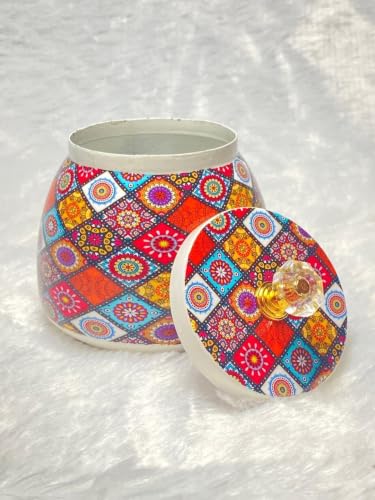 Image of Hammered Metal bowl with crystal Lid | Pichwai Jars | Return Gift | House Warming | Pooja | Wedding | Baby Shower | Birthday (Multi Color - Non Airtight Jar (Pack of 8))