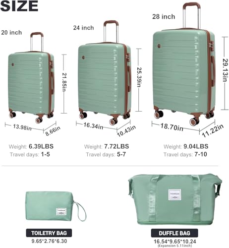 Travelhouse 5 Piece Luggage Sets with Spinner Wheels, Hardshell PP Suitcase Set with Tsa Lock, Lightweight Hardside Travel Suitcases with Waterproof Duffle Bag for Men Women2