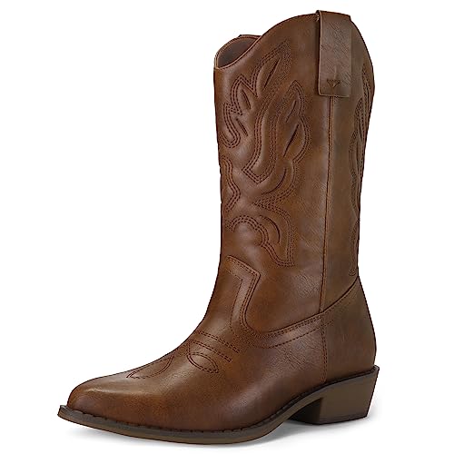 Image of mysoft Cowboy Boots For Women - Western Cowgirl Boots Mid Calf Chunky Heel Booties Pointed Toe Country Shoes