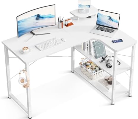 （03:30時点） ODK ゲーミングデスク L字 パソコンデスク 幅110 デスク desk 机 pcデスク 棚付き オフィス ワーク 在宅勤務 桌子 作業机 組立簡単 ホワイト 右棚