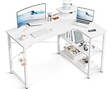 ODK ゲーミングデスク L字 パソコンデスク 幅110 デスク desk 机 pcデスク 棚付き オフィス ワーク 在宅勤務 桌子 作業机 組立簡単 ホワイト 右棚