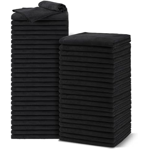 UNIMADE Salon Towels 48 Pack, Microfiber Barber Towel Bulk,(16x29 inches) Fast Drying Hair Towels Super Soft Black Hnad Towels for Gym, Salon, Bath, Spa Use and Home Hair Care(Not Bleach Proof) Cover