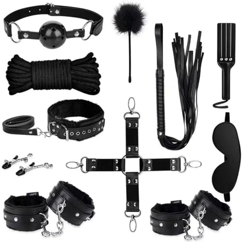 Tyaghtk 11 Piece Adjustable Straps Indoor Couple's Play Set Black s7