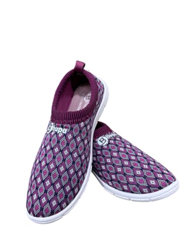 Slip-On Walking Shoes, Purple Diamond Pattern, Comfortable Casual Sneakers with White Sole (Onion, UK Footwear