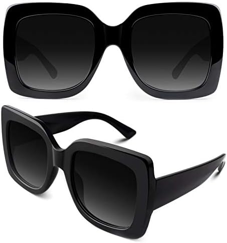 GQUEEN Oversized Square Frame Sunglasses Womens Retro Vintage Trendy Black Shades,S904