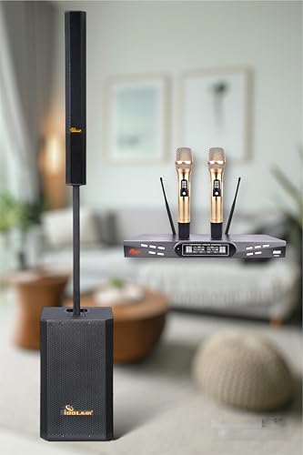 IDOLmain IPS-T4 All-in-One Portable Tower Superior Sound Powered Speaker with Dual Wireless Microphones UHF-630 Karaoke System