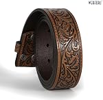 Western Belt Strap for Men without Buckle 1.5" Wide Floral Engraved Embossed Leather Belt Strap
