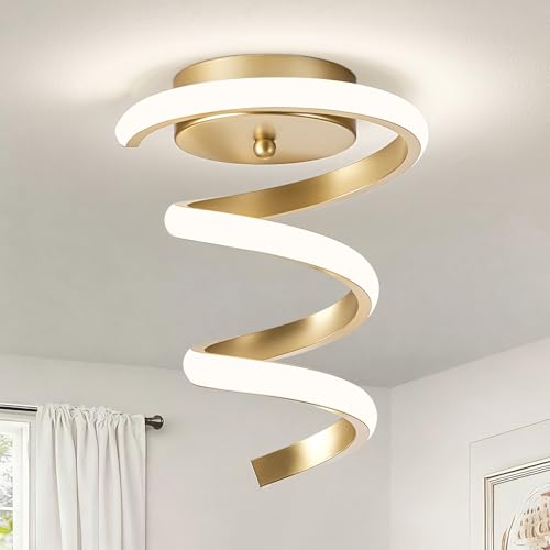 WOKNOS LED Deckenlampe,Moderne Deckenleuchte,4000K,24W,Ø20cm,Gold Lampe,Schraubenförmiges Design,für Flur,Schlafzimmer,Esszimmer,Badezimmer,Balkon,Treppenhaus,Garderoben