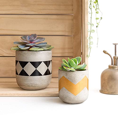 Mkono Set Of 5 Cement Succulent Planter And Ceramic Planter, Modern 4'' Clay Flower Pots 5 And 6.3 Inch Geometric Gardening Pots With Drainage For Cactus Herb Or Small Plants Home Decor Gift Idea(Pla #TOP2