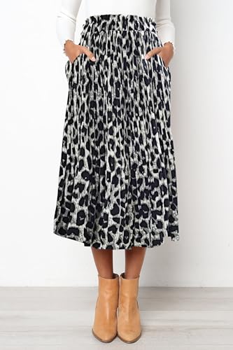 Naggoo Women's Skirts High Elastic Waisted Casual Skirt Pleated Floral/Solid Midi Skirts with Pockets4