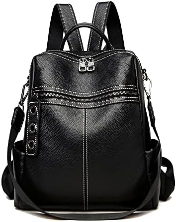 Maxoner Small Leather Womens Backpack Purse for Women Black Fashion Convertible Bookbag, Shoulder Handbag Travel Bag Satchel Rucksack Ladies Sling Bag (Faux Leather Black 1)