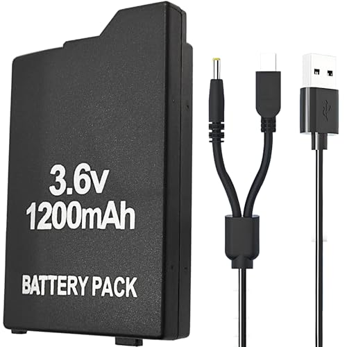 ROYEUEU Battery for Sony PSP 3000 2000: Model PSP-S110 Portable Replacement Battery Pack 3.6V 1200mAh for Sony PlayStation PSP 2001 3001 Slim with Charger Cable