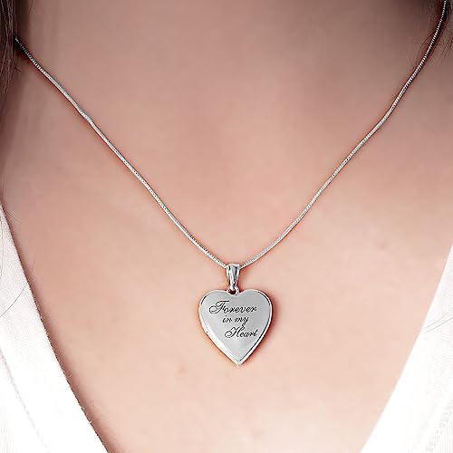 Picturesongold.com Forever In My Heart Locket Necklace - Custom Necklaces For Women Personalized & Engraved Picture Locket Necklace With 18” Chain Necklace Sterling Silver Or Yellow Gold Filled (Sterling Silver, Locket + 2 Photos + Engraving) #TOP3