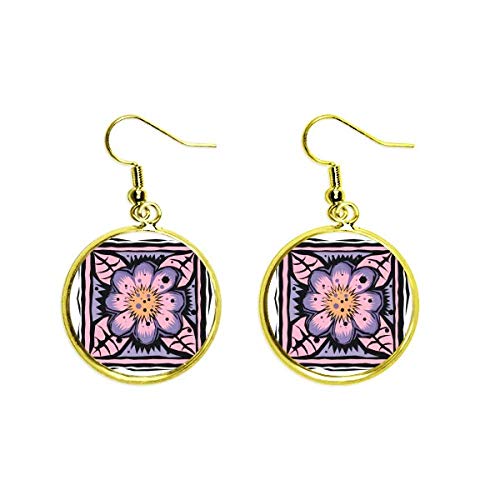 Pendientes de flor morada mexicana grabados en gota dorada el regalo ideal de mujer