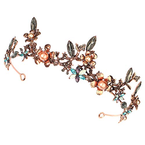 Lurrose Pérola Flor Coroa Tiaras Strass Cristal Diamante Tiara Faixa de Cabelo de Noiva Enfeite de C