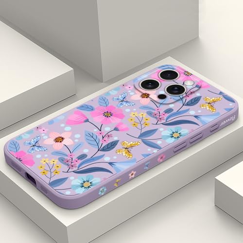 Coque silicone iPhone 16 Pro Max 6,9 violet fleur LEECG doublure microfibre