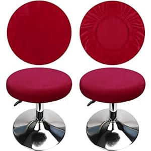 Stool Covers Round 12-16 Inch/30-40cm Bar Stool Covers Round Velvet, Luxurious Fabric Stretchable Wrinkle Resistant Washable Dustproof (2, Burgundy)