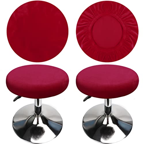 Stool Covers Round 12-16 Inch/30-40cm Bar Stool Covers Round Velvet, Luxurious Fabric Stretchable Wrinkle Resistant Washable Dustproof (2, Burgundy)