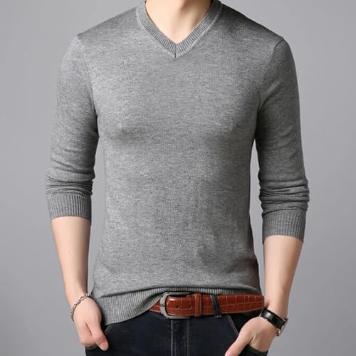 Mens Long Sleeves Wool Sweater Knit Pullover V Neck Slim Fit Lightweight Soft Jumper Top2