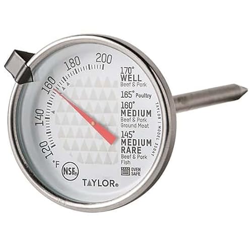 Taylor 3504 Trutemp Series Analog Bimetal Meat Thermometer With Temperature Guidelines On Dial #TOP9