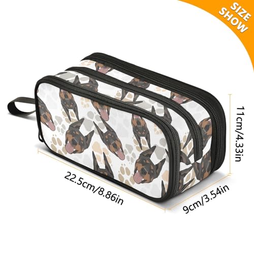 Image of Pencil Case Doberman Dog 3 Compartments Pencil Pouch | Big Capacity,Aesthetic,Organizer Markers,Pencil Box,,Boys,Girls,Adults,Students,Back to School Season,Gift